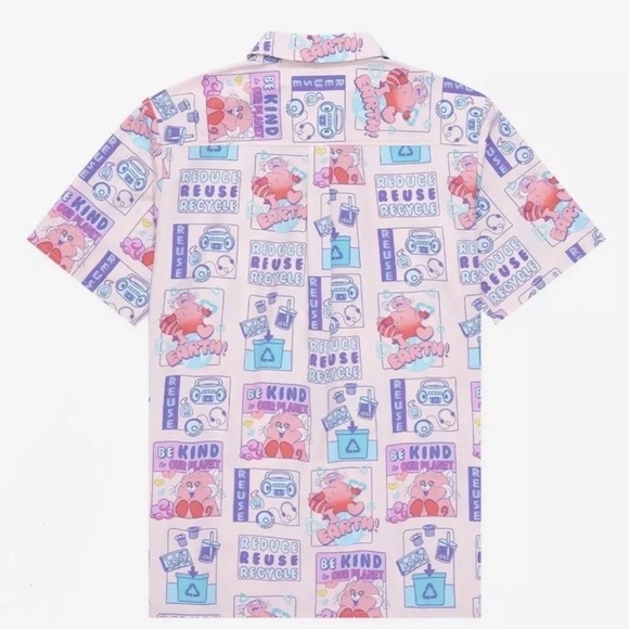 Disney Pixar Turning Red Allover Print Earth Day Woven Button Up shirt Womens SM - Picture 2 of 2